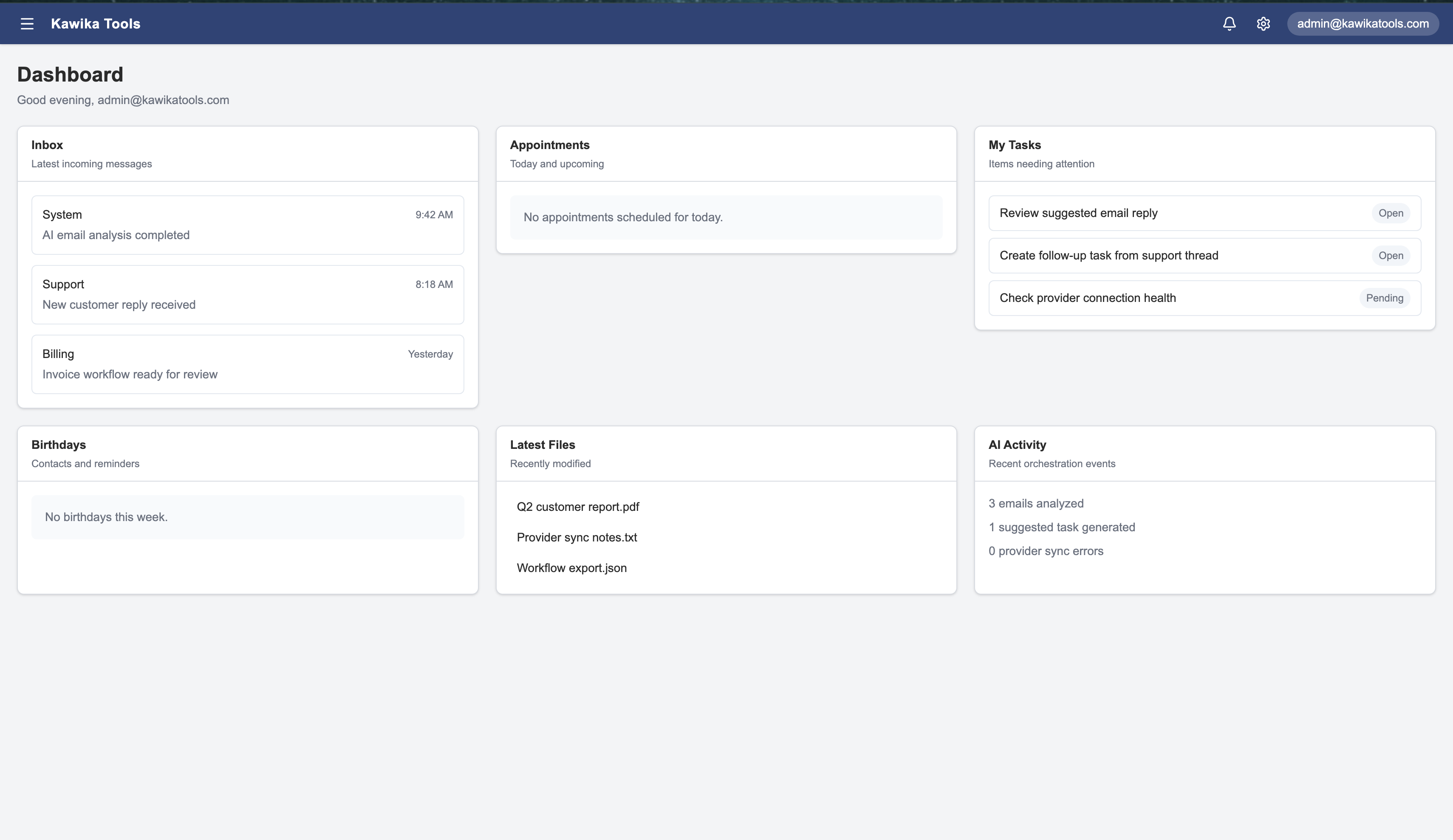 Kawika Tools Operational Dashboard UI